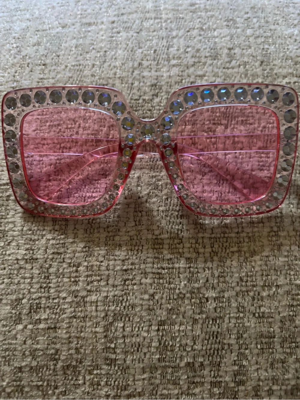 Rhinestone Square Pink Sunglasses for Women